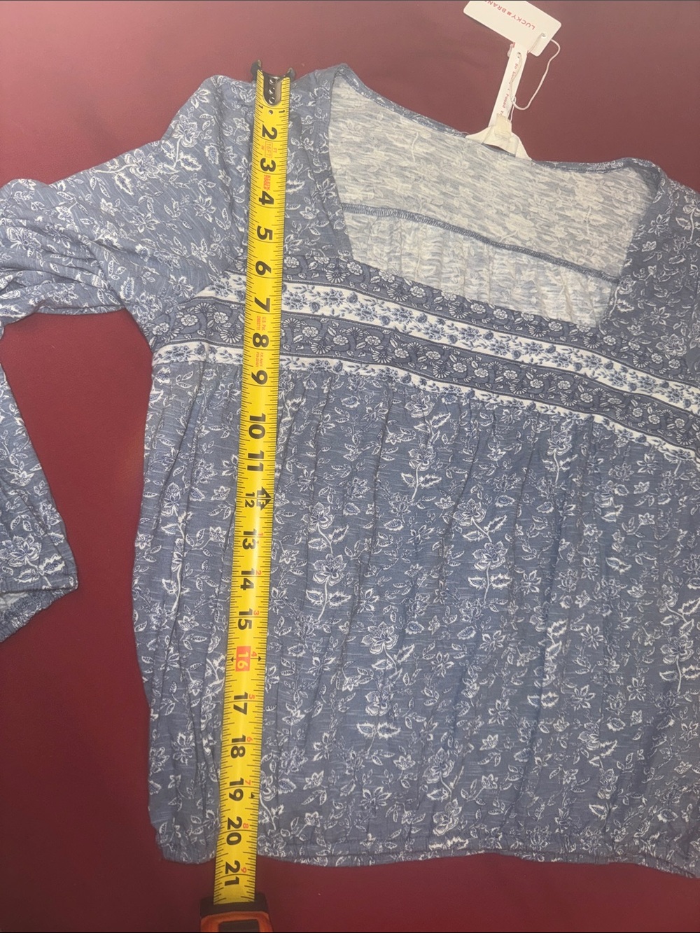 Lucky Brand Blue Floral Boho Peasant Blouse | Romantic Y2K Cottagecore Top M NWT - Picture 10 of 11